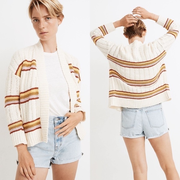 Madewell Sweaters - Madewell Cream Yellow Striped Diaz Open Cardigan Size XS